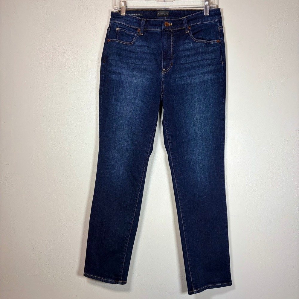 Talbots Melrose Wash Straight Leg Jeans Dark Blue Indigo Petite 8P Stretch Denim